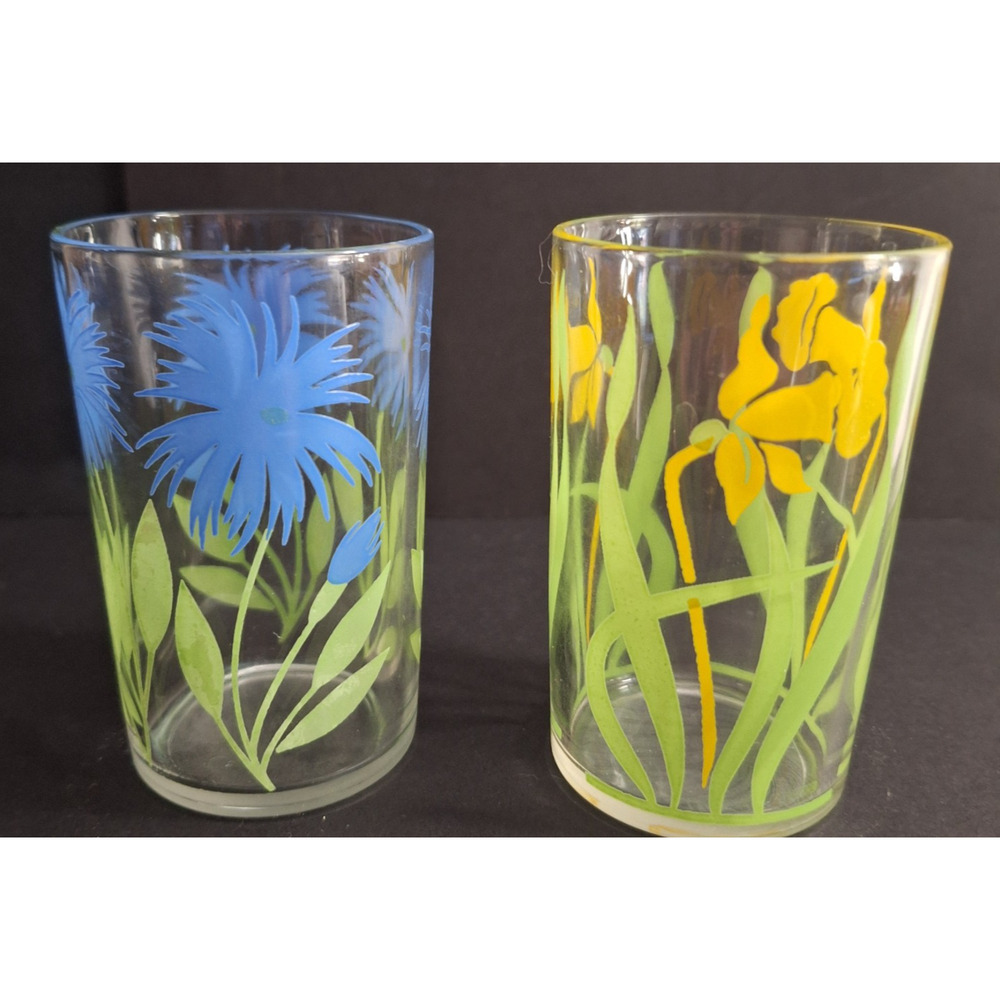 Kraft Swanky Swigs Daffodil and Cornflower Glasses by Hazel Atlas